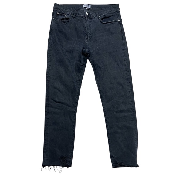AGOLDE 30 Toni Mid Rise Straight Leg Jeans Feral Washed Black Raw Hem Distressed - Picture 4 of 9